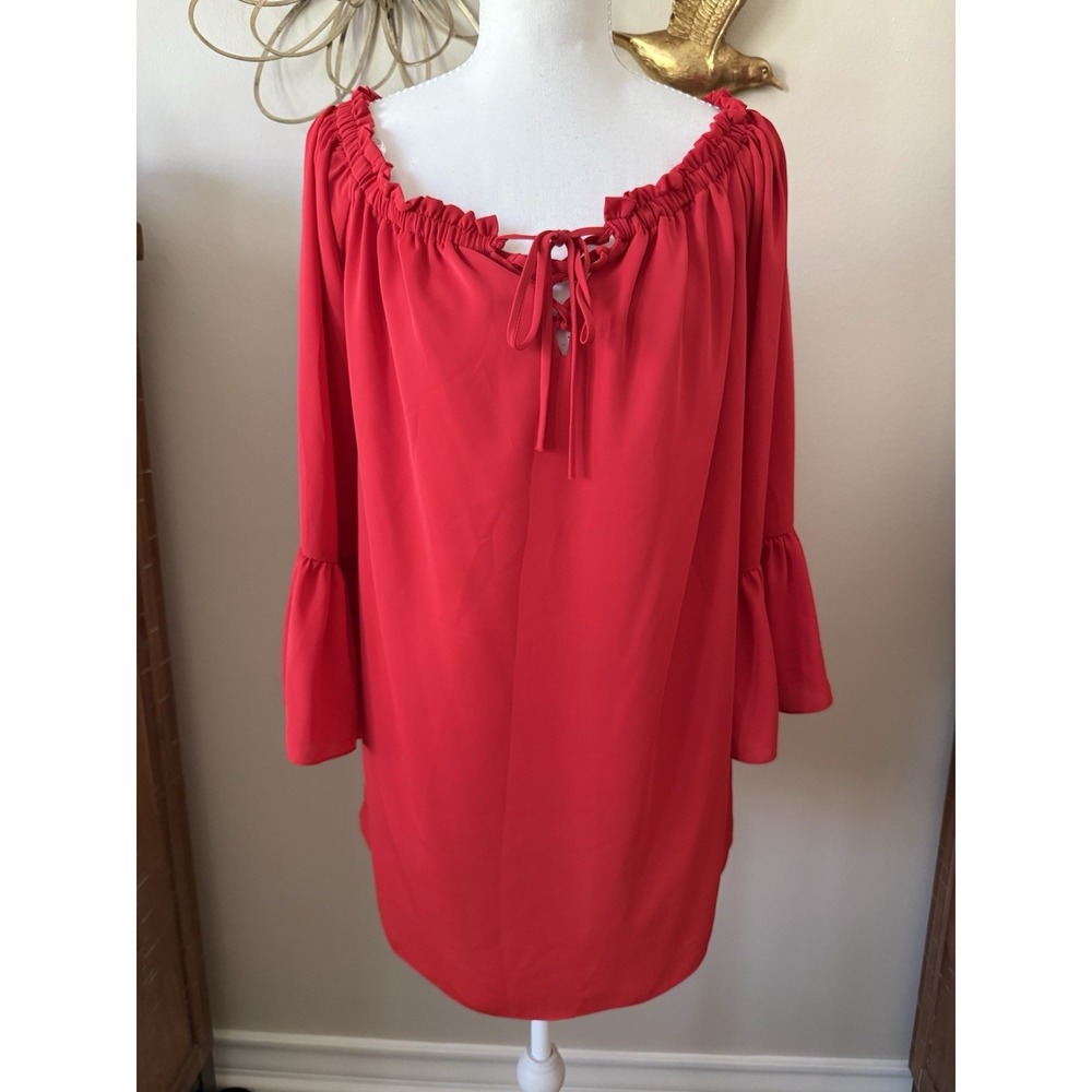 Amanda Uprichard Blouse Small NWT Red Off Shoulder Bell Sleeve Lace Up Top